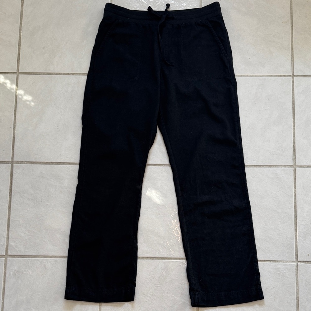 Caslon Black Linen Elastic Waist-Drawstring Wide Leg Pants